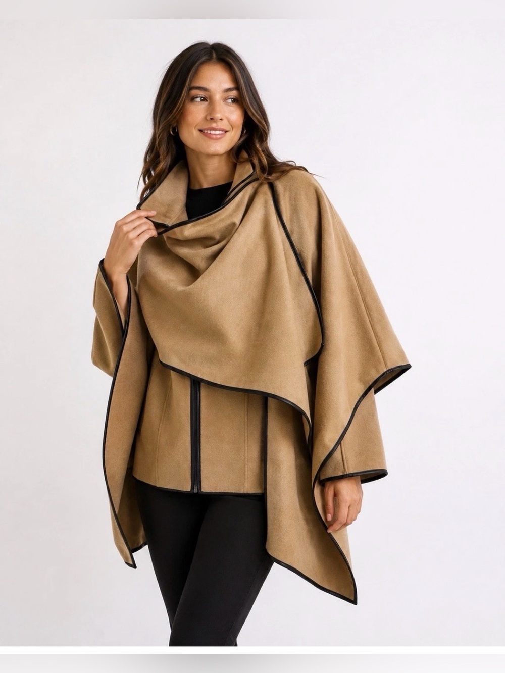 A New Day Women’s Cape Jacket Size M Light Brown Zip Front Wrap NWT $60 - Picture 3 of 4